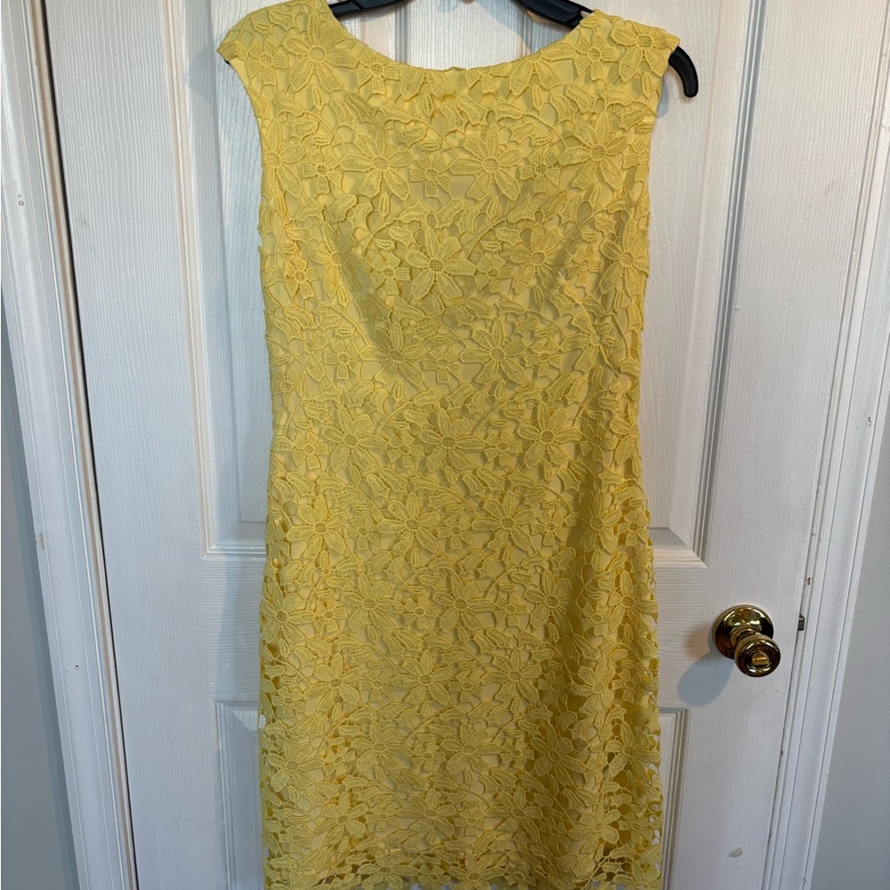 Ralph Lauren Yellow Floral Lace Midi Dress